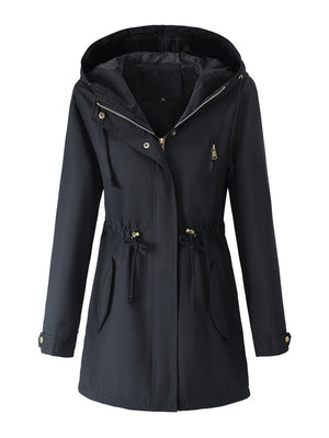 Mid-length Lightweight Raincoat Water Proof Mountain Climbing Outdoor Drawstring Windproof Trench Coats