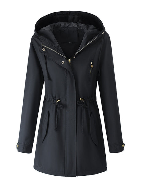 Mid-length Lightweight Raincoat Water Proof Mountain Climbing Outdoor Drawstring Windproof Trench Coats