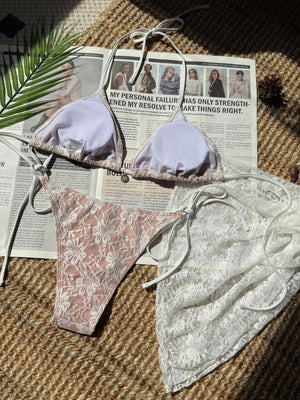 Lace Mesh Mini Skirt Swimsuit Bikini Three-Piece Set