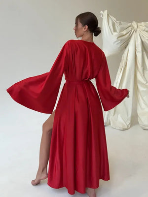 V-neck Thin Strap Nightgown Lazy Style Parties Maxi Dresses
