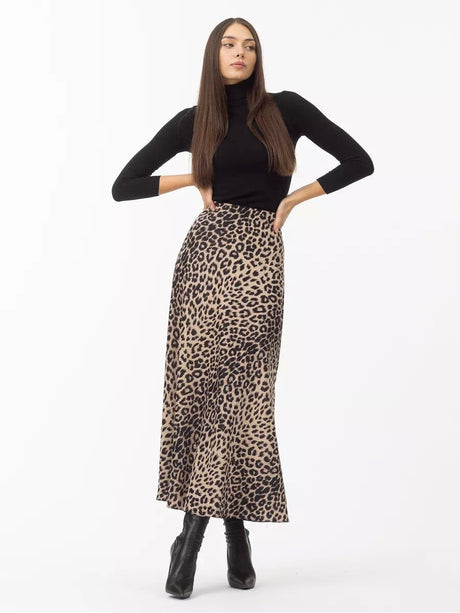 Satin Leopard Print High Waist Elasticity Silky Smooth Skirts