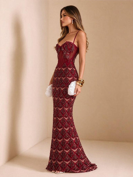Sequins Waist Hip-hugging Formal Party Dinner Maxi Dresses