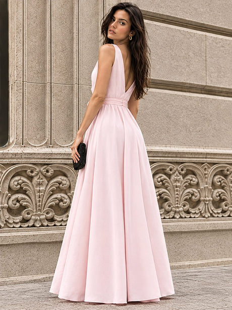 Lace Up V-neck Formal Dress Maxi Dresses
