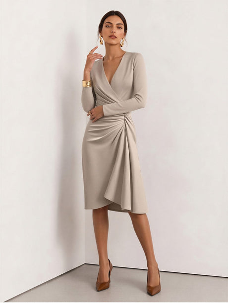 Long Sleeve Hip-hugging Crimp Maxi Dresses