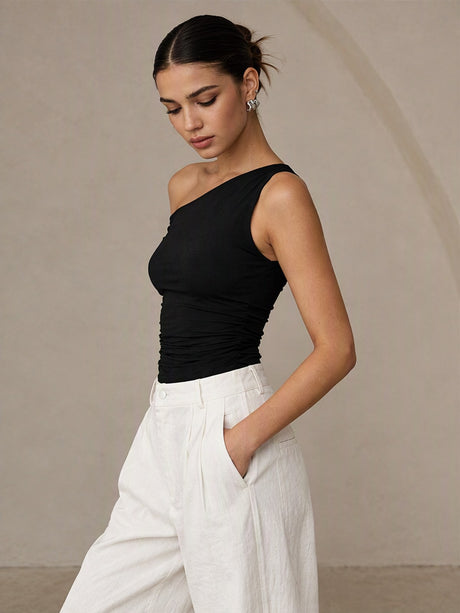Asymmetrical Neckline, One Shoulder Off-shoulder T-shirts