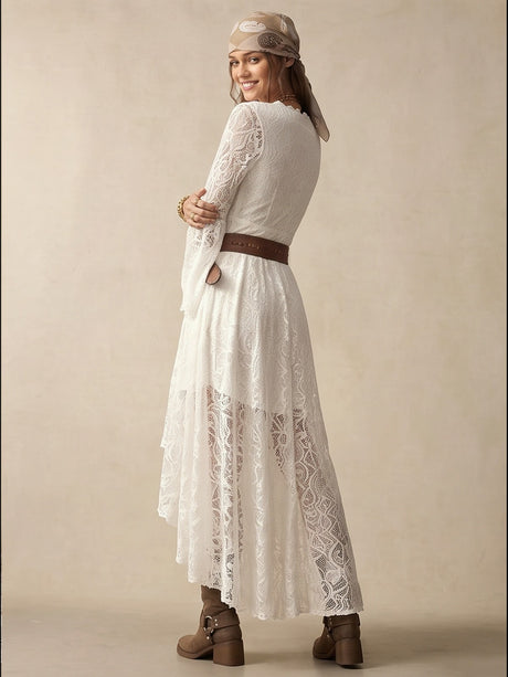 Western-style Music Festival Long Dress With Irregular Lace Trim