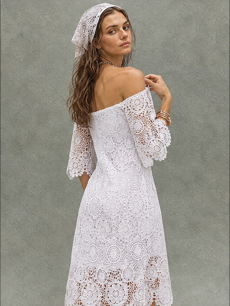 Lace Cutout Embroidered Lace Off-shoulder Mini&Short Dresses