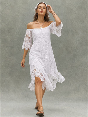 Lace Cutout Embroidered Lace Off-shoulder Mini&Short Dresses