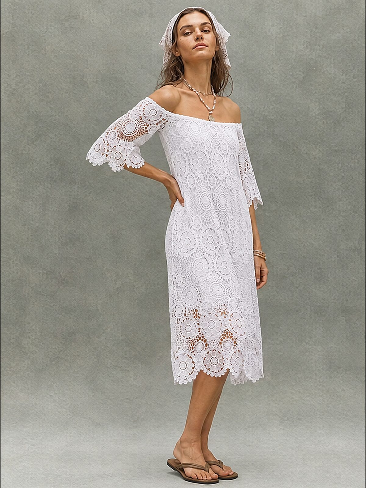 Lace Cutout Embroidered Lace Off-shoulder Mini&Short Dresses