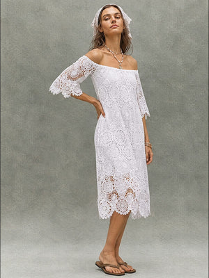 Lace Cutout Embroidered Lace Off-shoulder Mini&Short Dresses