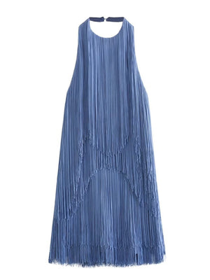 Halter Sleeveless Tassel Mini&Short Dresses