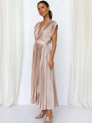 Solid Color V-neck Sleeveless Midi Dresses