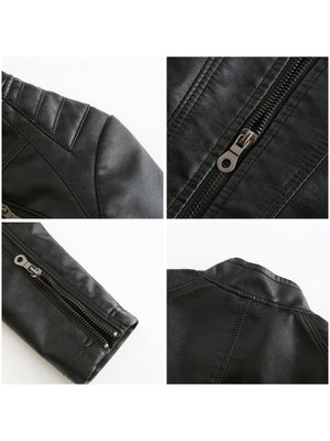 Three-dimensional Decoration Stand Collar Slim Fit Leather Jacket