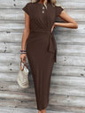 Bandage Stripes Crew Neck Short Sleeve Maxi Dresses