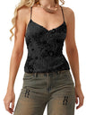 Embroidered Sequins Color Matching Strappy Backless Sweet Tank Tops&Camis