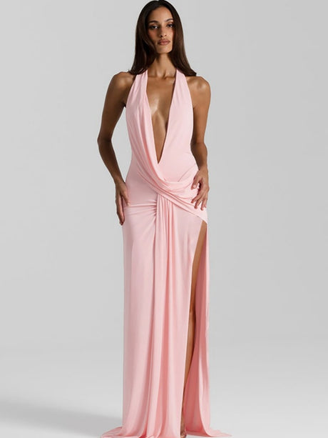 V-neck Halter Irregular Parties Maxi Dresses