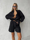 Loose-fit Long Sleeve Shirts Shorts Set 2-piece Sets