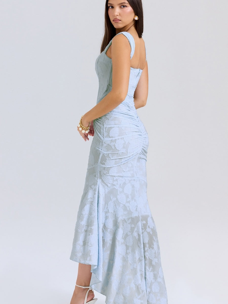 Floral Jacquard Fabric Boning Fishtail Maxi Dress