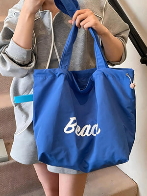 Letter Print Large Capacity Lightweight Drawstring Shoulder Bag