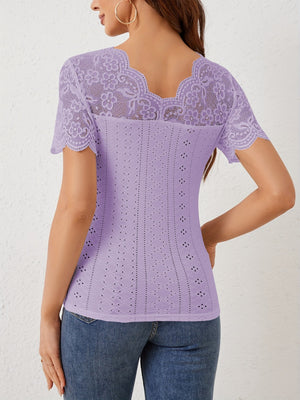 Lace T-shirts V-neck Sheer Tops