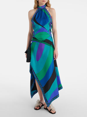 Satin Halter Neck Backless Top And Skirt Two-piece Set