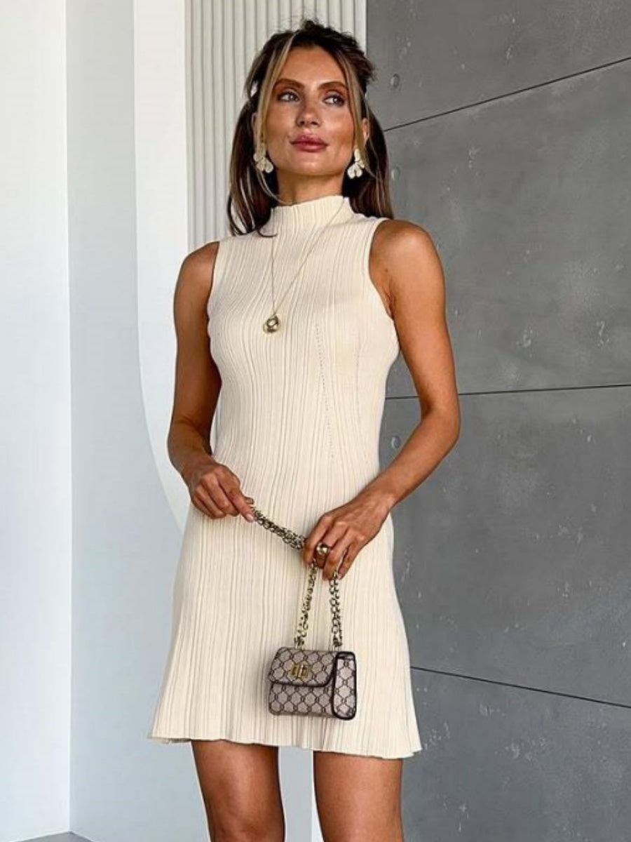 Half Turtleneck Sleeveless Knitting Hip-hugging Grace Mini&Short Dresses