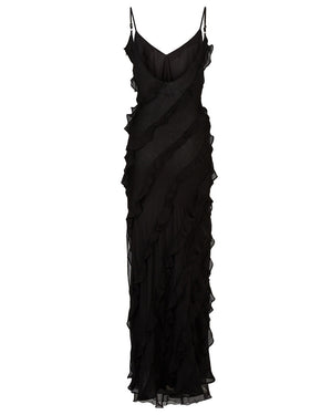 V-neck Ruffle Slit Maxi Dresses