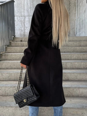 Simple Long-sleeved Lapel Button-down Woolen Coat