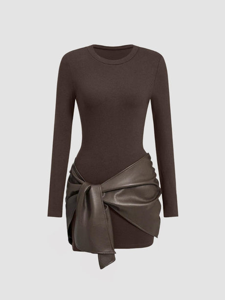 Front Laces PU Leather Patchwork Mini&Short Dresses