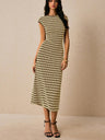 Stripes Knitting Sleeveless Slim Fit Midi Dresses