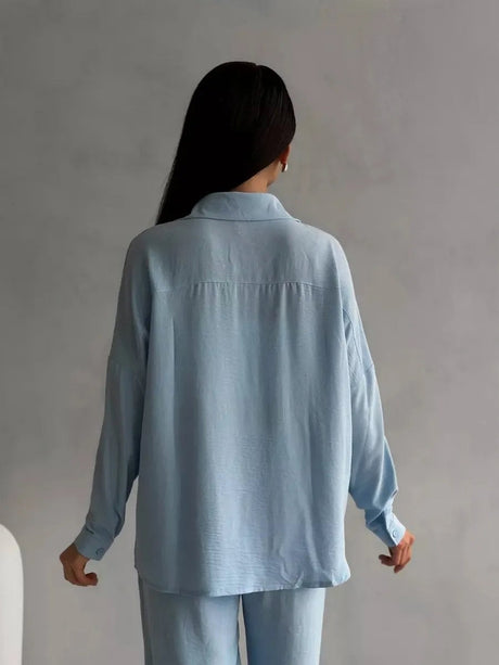 Solid Color Cardigan With Pockets, Casual Wide-leg Trousers 2-piece Sets