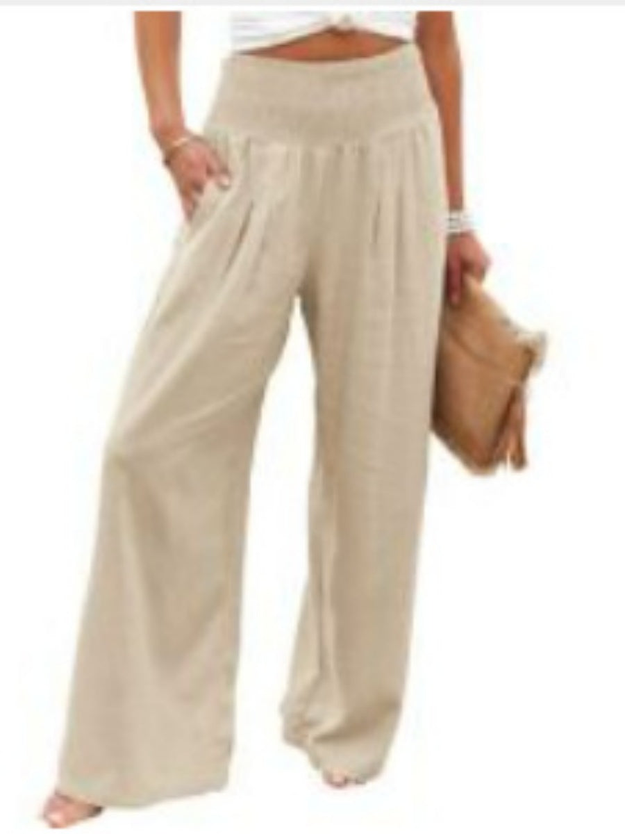 Cotton Blend Wide Leg Pocket Hit Pants