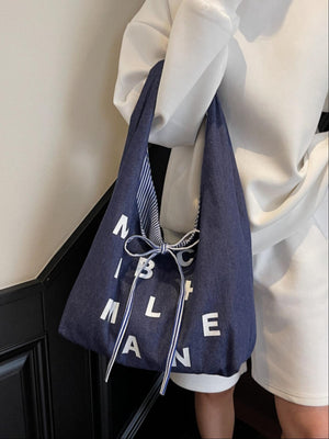 Sac bandoulière décontracté à rayures, grande capacité, avec imprimé lettres tendance et original