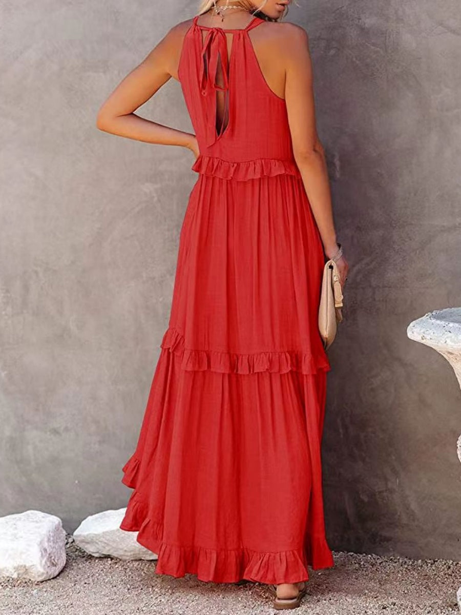 Camisoles Loose-fit Multi-story Irregular Solid Color Maxi Dresses