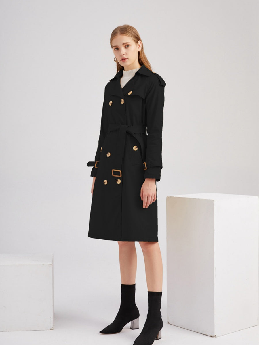 Waist-hugging Cotton Long Sleeve Lapel Three-dimensional Decoration Solid Color Trench Coats