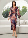 Printed V-neck Cardigan With Belt Midi Dresses