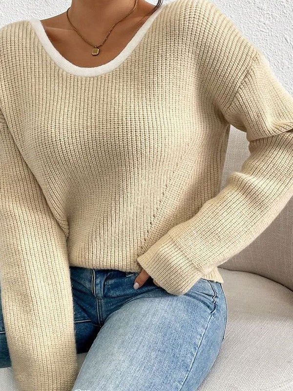 Bow Contrasting colors Backless Sweaters