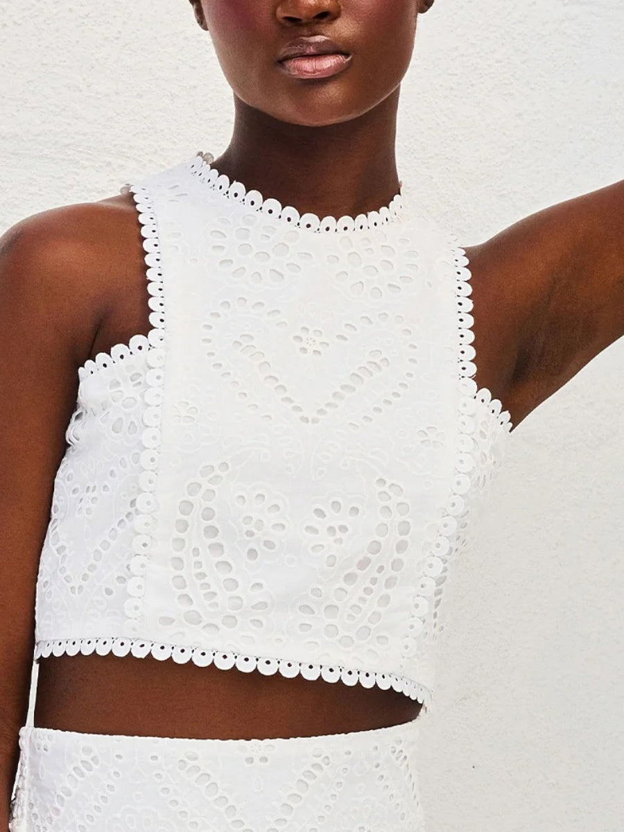 Applique Tank Tops Skirt Vacation Reunion 2-piece Sets