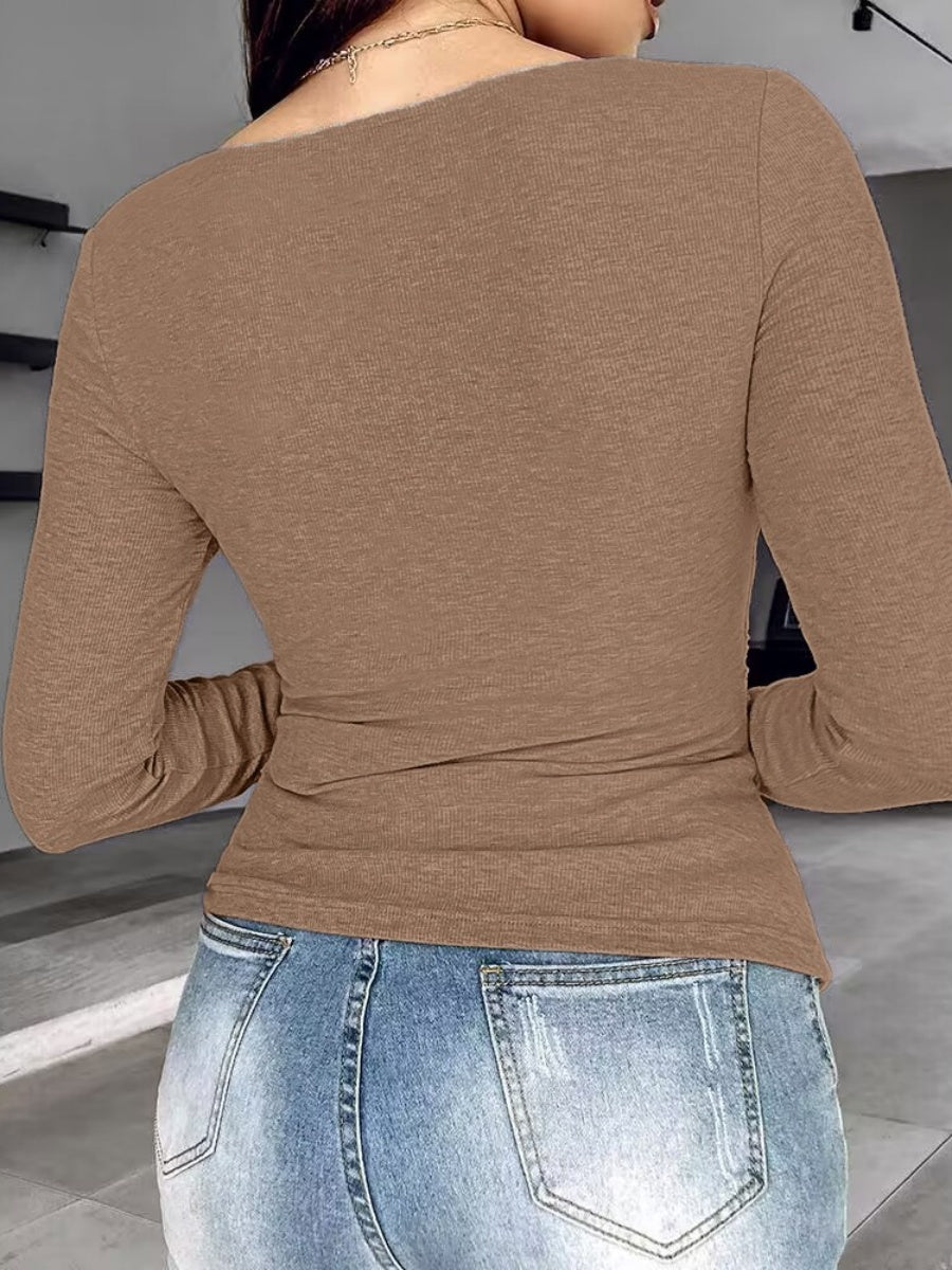 T-shirts unis à col rond et soutien-gorge intégré