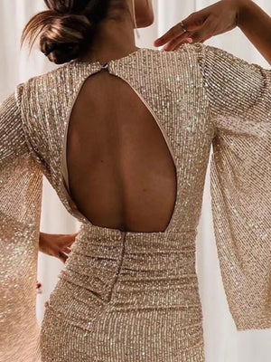 V-neck Hip-hugging Irregular Sequins Cloak Parties Mini&Short Dresses