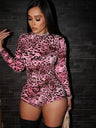 Round Neck Long Sleeve Leopard Print Tight-fitting Slim Fit Bodysuits
