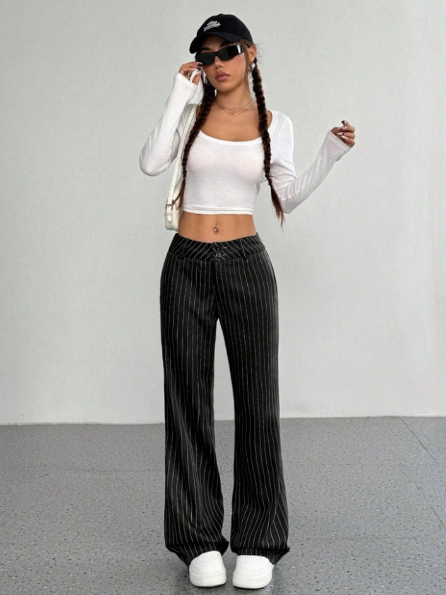 Slim Fit Stripes Trumpet Pants