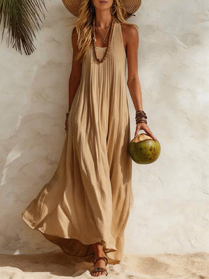 Loose-fitting Long Dress With A Tank Top Style, Perfect For A Beach Vacation