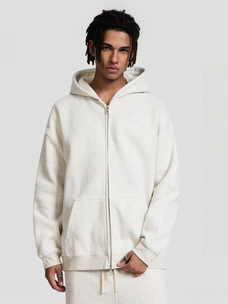 Plush Sports Loose Solid Color Zipper Hooded Sweatshirts&Hoodies Set