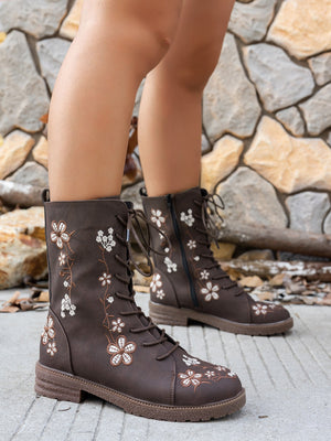 Floral Print Embroidered Women's Martin Boots
