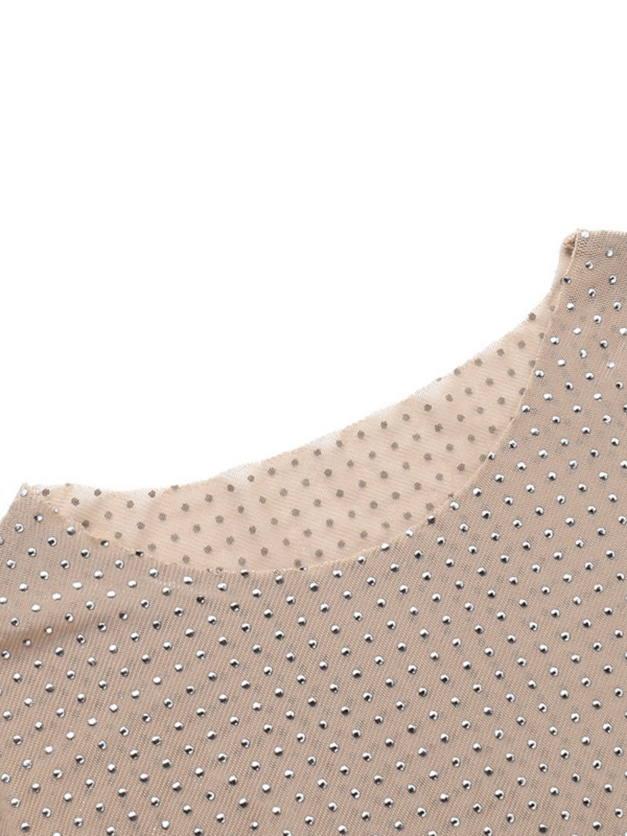 Crew Neck Hot Diamond Fine Flash Long Sleeve T-shirts