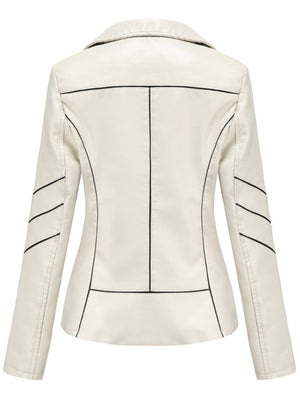 PU Leather Contrasting Colors Short Jacket