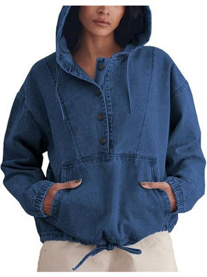 Button-up Pullover Denim Hoodie