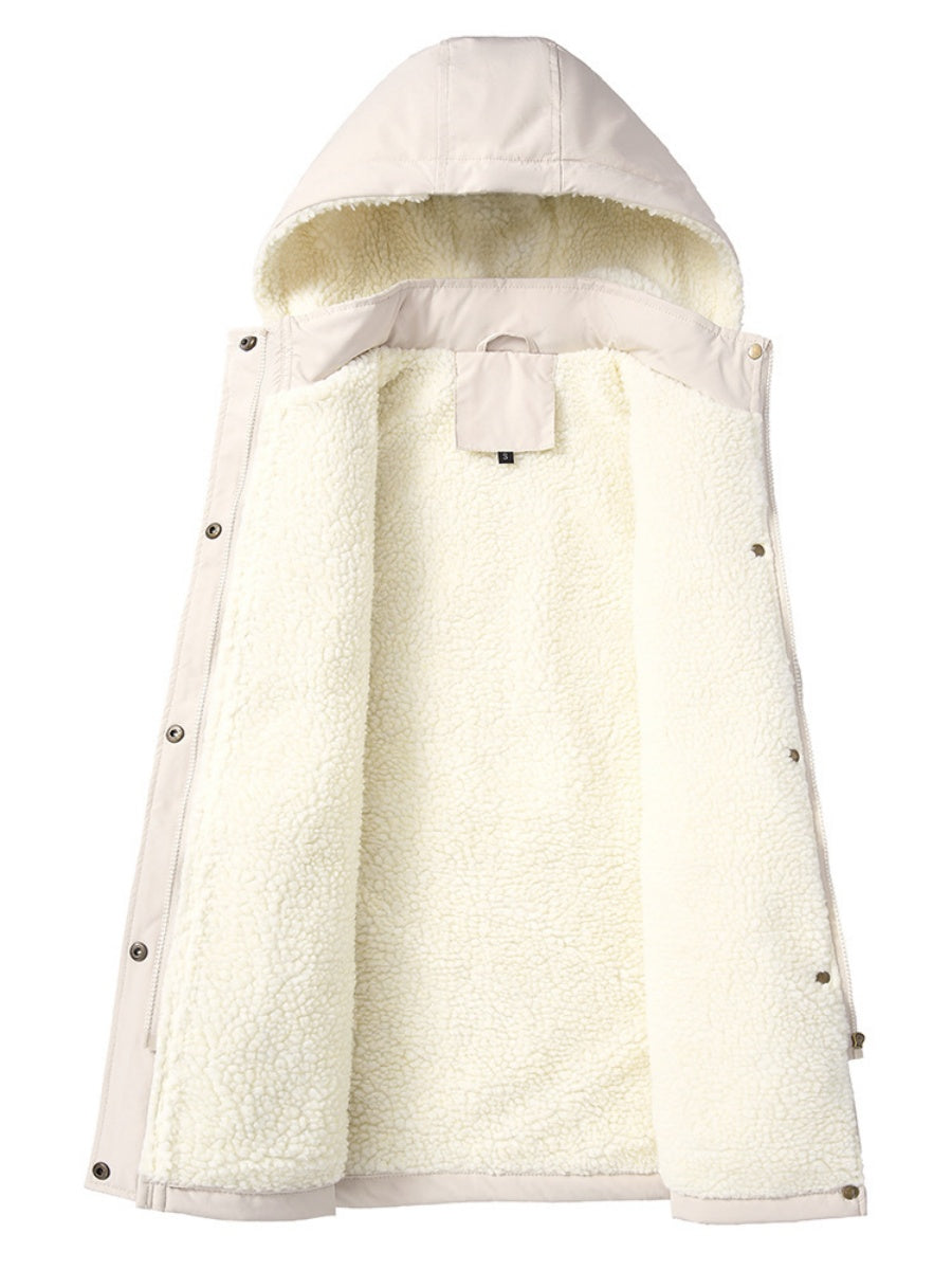 Vest-style Hooded Vests Imitation Lambskin Multi-pocket Sleeveless Workwear Jacket/windbreaker