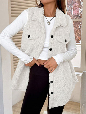 Solid Color Lapel Open Buckle Loose Temperament Commuting Imitation Lambskin Vests